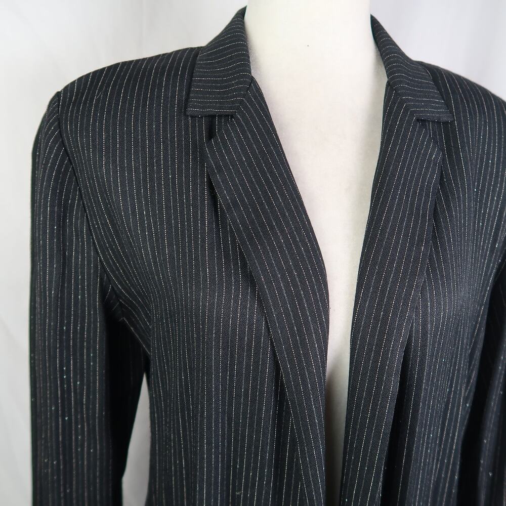 Vintage 90s Fattaneh Bahari Black Sparkle Pinstripe Long Duster Blazer Jacket 10 - Picture 2 of 7